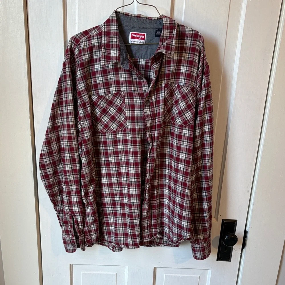Wrangler Burgundy Plaid‎ Long Sleeve Shirt